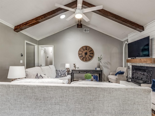 living room with a ceiling fan