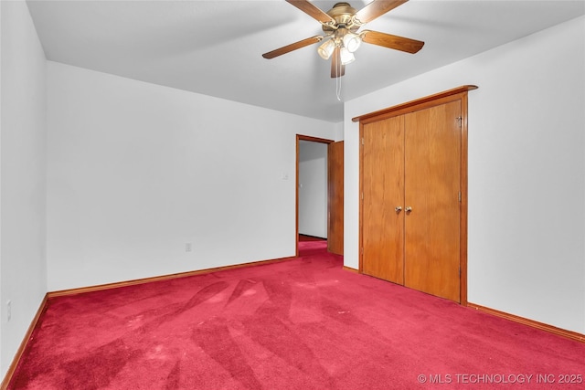 2750 Enterprise, Lone Grove, OK 73401 - unfurnished bedroom with carpet flooring, baseboards, a closet, and ceiling fan