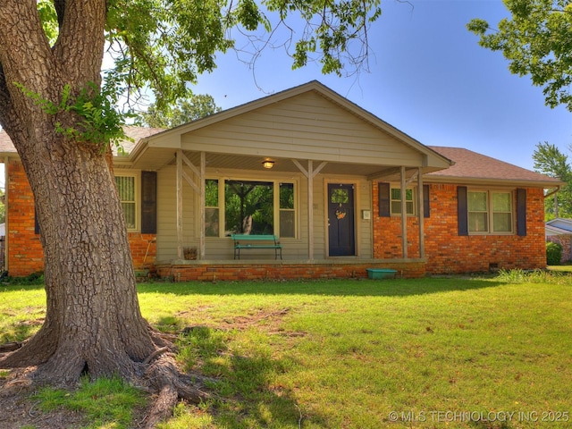 3931 S Oswego Ave, Tulsa, OK 74135 - ranch-style house featuring a front lawn, covered porch, crawl space, brick siding, and a shingled roof