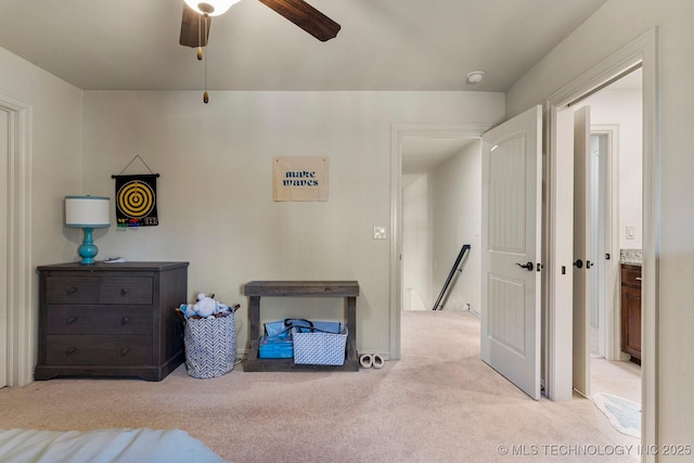 9475 E 107th Pl S, Bixby, OK 74133 - bedroom with light carpet and a ceiling fan