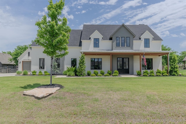 6407 N Blue Sage Dr, Owasso, OK 74055 - modern farmhouse featuring french doors, a garage, and roof with shingles