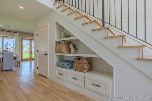 6407 N Blue Sage Dr, Owasso, OK 74055 - stairway featuring wood finished floors and recessed lighting