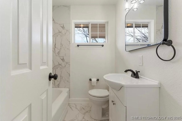233 N 44th W Ave, Tulsa, OK 74127 - full bath featuring marble finish flooring, vanity, toilet, and baseboards