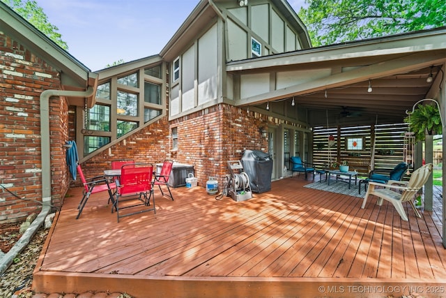 9599 E 155th Ave N, Owasso, OK 74055 - deck featuring a ceiling fan and outdoor dining space