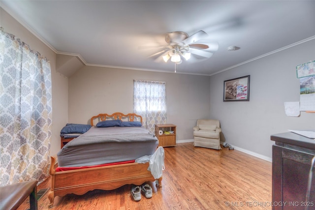 5102 S Columbia Ave, Tulsa, OK 74105 - bedroom with wood finished floors, ornamental molding, a ceiling fan, and baseboards