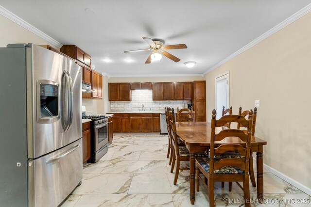 11815 S 86th E Ave, Bixby, OK 74008 - kitchen with appliances with stainless steel finishes, a sink, light countertops, a ceiling fan, and light marble finish flooring