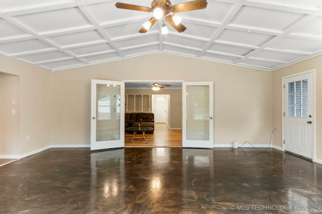 11815 S 86th E Ave, Bixby, OK 74008 - spare room with french doors, a ceiling fan, baseboards, vaulted ceiling, and wood finished floors