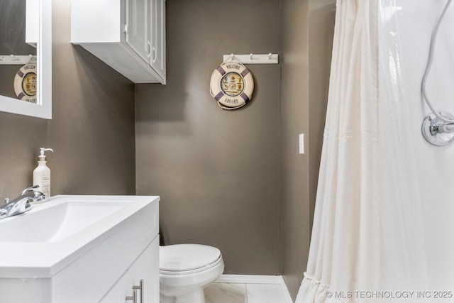 11815 S 86th E Ave, Bixby, OK 74008 - bathroom with vanity, baseboards, toilet, and marble finish flooring