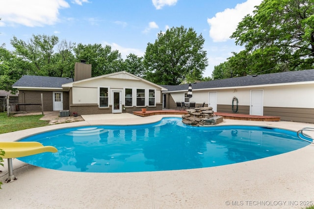 11815 S 86th E Ave, Bixby, OK 74008 - view of pool featuring a water slide, a patio, and central air condition unit