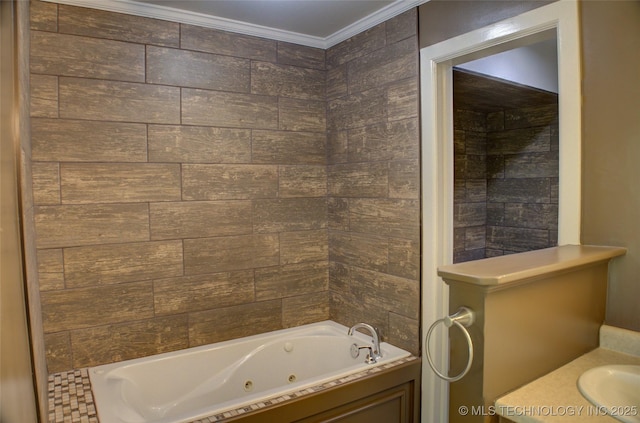 4601 S 66th Ave E, Tulsa, OK 74145 - bathroom featuring ornamental molding and a combined bath / shower with jetted tub