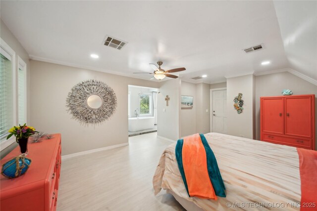 5094 N 209th W Ave, Sand Springs, OK 74063 - bedroom featuring recessed lighting, baseboards, light wood-style floors, ceiling fan, and ornamental molding