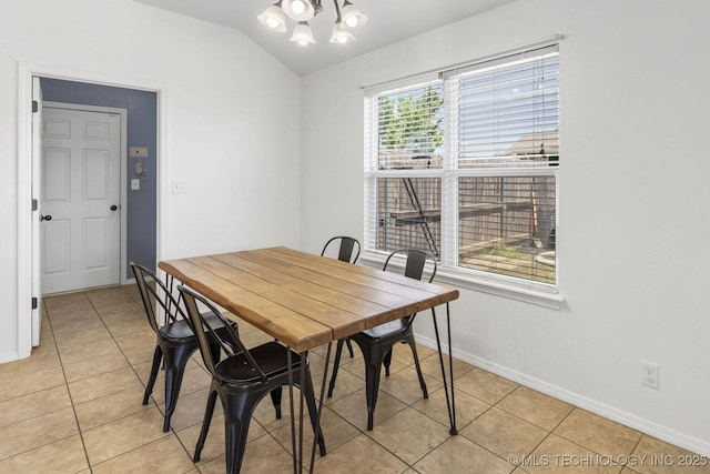 2805 W Fredericksburg St, Broken Arrow, OK 74011 - dining room with a chandelier, light tile patterned floors, lofted ceiling, and baseboards