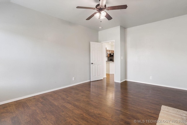 2805 W Fredericksburg St, Broken Arrow, OK 74011 - empty room with a ceiling fan, wood finished floors, baseboards, and lofted ceiling