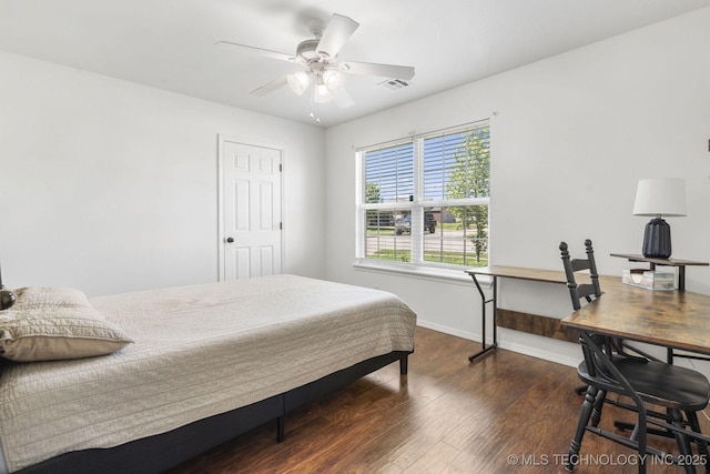 2805 W Fredericksburg St, Broken Arrow, OK 74011 - bedroom featuring wood finished floors, baseboards, an office area, and a ceiling fan