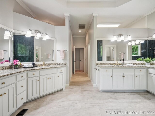 506 E 120th Pl S, Jenks, OK 74037 - full bath with crown molding, two vanities, and marble finish floors