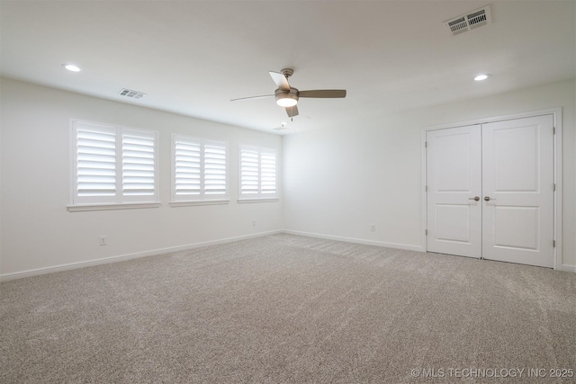 16958 E 45th St, Tulsa, OK 74134 - unfurnished bedroom featuring carpet floors, recessed lighting, a closet, and a ceiling fan