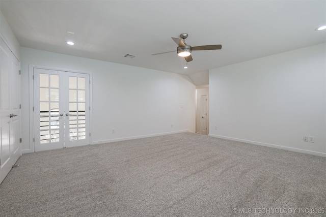 16958 E 45th St, Tulsa, OK 74134 - spare room featuring ceiling fan, carpet flooring, recessed lighting, and french doors