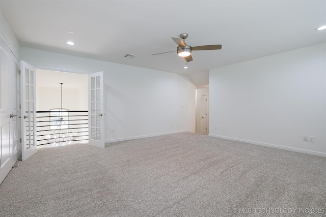 16958 E 45th St, Tulsa, OK 74134 - spare room featuring a ceiling fan, carpet, and recessed lighting