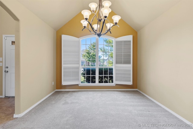 2000 W Vail St, Broken Arrow, OK 74012 - carpeted spare room featuring a chandelier, arched walkways, lofted ceiling, and baseboards