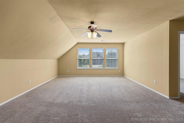 2000 W Vail St, Broken Arrow, OK 74012 - bonus room featuring a ceiling fan, carpet flooring, lofted ceiling, and baseboards