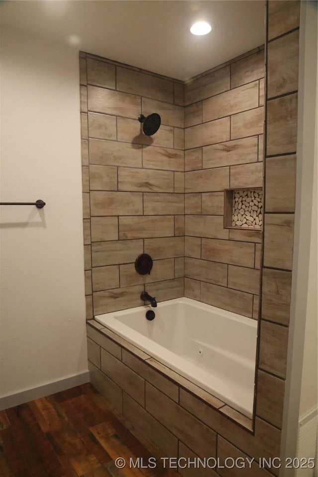 1185 E Pine St, Westville, OK 74965 - full bathroom with wood finished floors, baseboards, recessed lighting, and tiled shower / bath combo