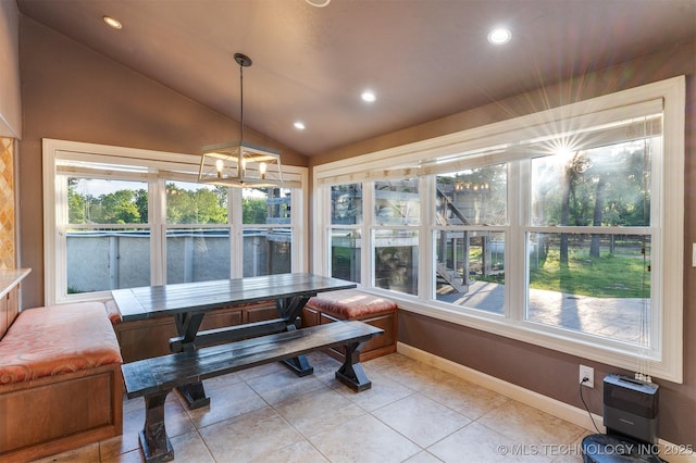 5378 W 450th Rd, Pryor, OK 74361 - sunroom / solarium featuring vaulted ceiling, healthy amount of natural light, and a chandelier