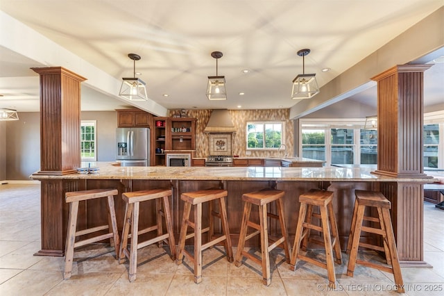 5378 W 450th Rd, Pryor, OK 74361 - kitchen featuring decorative columns, appliances with stainless steel finishes, healthy amount of natural light, and recessed lighting