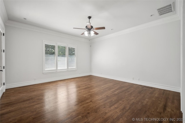 11408 S Harvard Ave, Tulsa, OK 74137 - spare room with a ceiling fan, dark wood-style flooring, crown molding, and baseboards