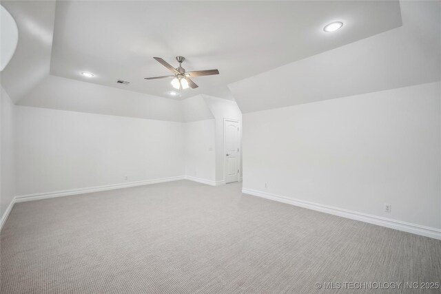 11408 S Harvard Ave, Tulsa, OK 74137 - bonus room featuring vaulted ceiling, ceiling fan, recessed lighting, baseboards, and carpet floors