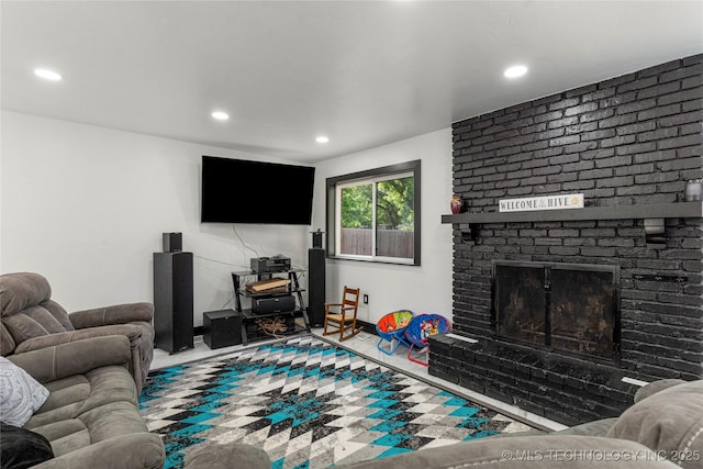 2122 E 52nd St, Tulsa, OK 74105 - living room with recessed lighting and a fireplace