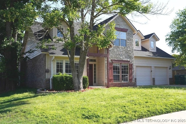 717 W 39th St, Sand Springs, OK 74063 - traditional-style house with brick siding, a front yard, and an attached garage