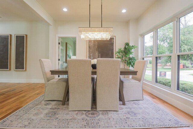 2503 S Birmingham Ave, Tulsa, OK 74114 - dining space with a chandelier, light wood-style flooring, healthy amount of natural light, baseboards, and recessed lighting