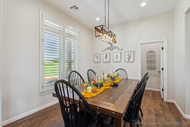 9429 Bryan Rd, Shawnee, OK 74855 - dining area with baseboards, recessed lighting, and dark wood-type flooring
