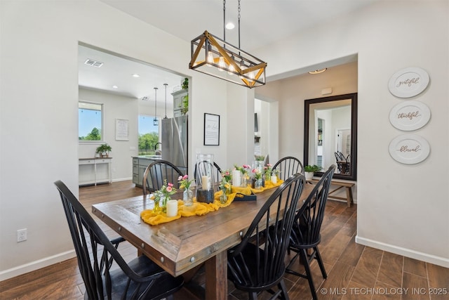 9429 Bryan Rd, Shawnee, OK 74855 - dining space with baseboards, dark wood-style floors, and recessed lighting