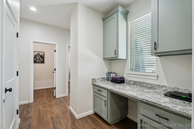 9429 Bryan Rd, Shawnee, OK 74855 - washroom with dark wood-type flooring, baseboards, recessed lighting, and a desk