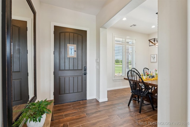 9429 Bryan Rd, Shawnee, OK 74855 - entrance foyer with baseboards, dark wood-style floors, and recessed lighting