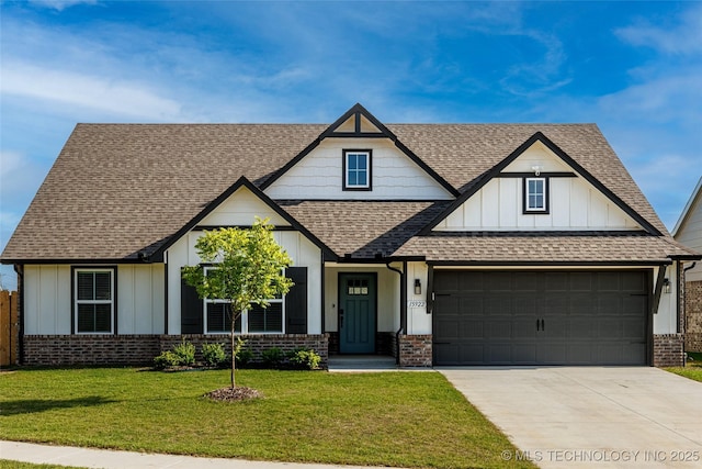 15922 E 75th Pl N, Owasso, OK 74055 - view of front of home featuring roof with shingles, brick siding, board and batten siding, and a garage