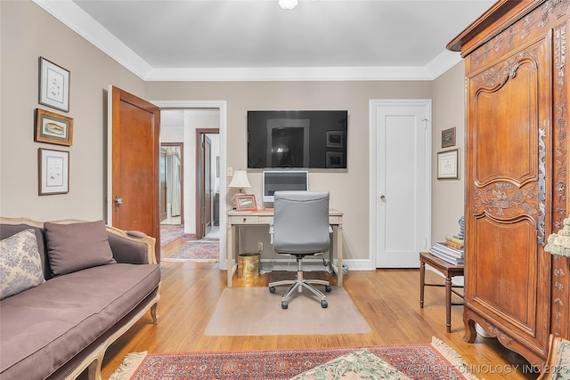 2815 S Woodward Blvd, Tulsa, OK 74114 - office with light wood finished floors, ornamental molding, and baseboards