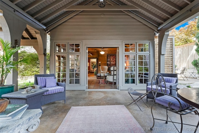 2815 S Woodward Blvd, Tulsa, OK 74114 - view of patio / terrace with outdoor lounge area, fence, and french doors