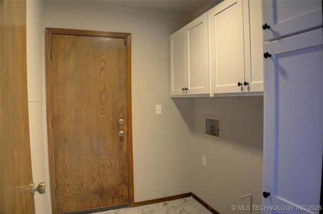 8242 S Sandusky Ave, Tulsa, OK 74137 - washroom with cabinet space, washer hookup, marble finish flooring, and baseboards