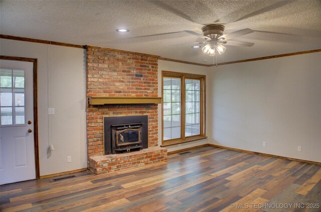 8242 S Sandusky Ave, Tulsa, OK 74137 - unfurnished living room with crown molding, a textured ceiling, wood finished floors, ceiling fan, and baseboards