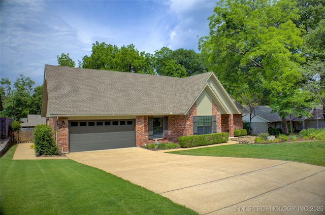 8242 S Sandusky Ave, Tulsa, OK 74137 - view of front of house featuring brick siding, a garage, driveway, and roof with shingles