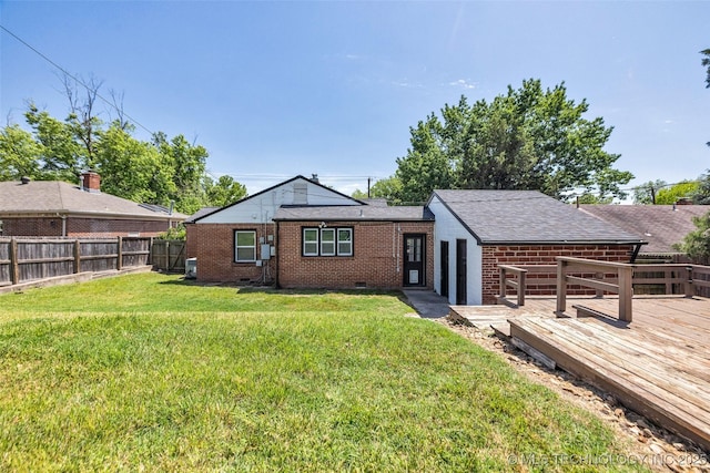 1223 E 31st St, Tulsa, OK 74105 - rear view of property featuring a wooden deck, brick siding, and a shingled roof