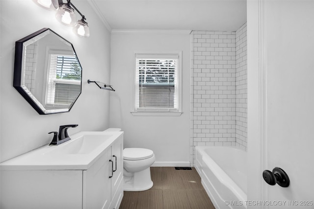 1223 E 31st St, Tulsa, OK 74105 - bathroom featuring vanity, toilet, crown molding, and baseboards