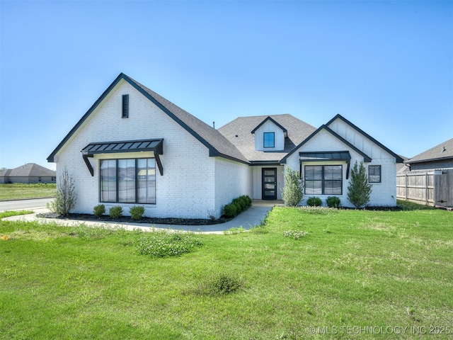 modern inspired farmhouse with brick siding