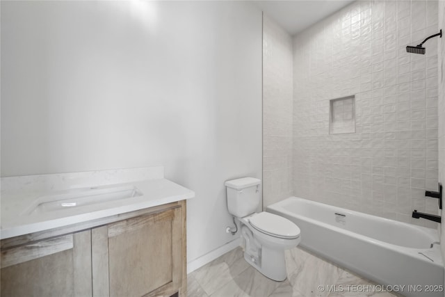 2607 E 135th Dr S, Bixby, OK 74008 - bathroom with toilet, vanity, tub / shower combination, and baseboards