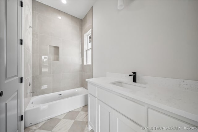 2607 E 135th Dr S, Bixby, OK 74008 - full bath featuring vanity,  shower combination, and recessed lighting