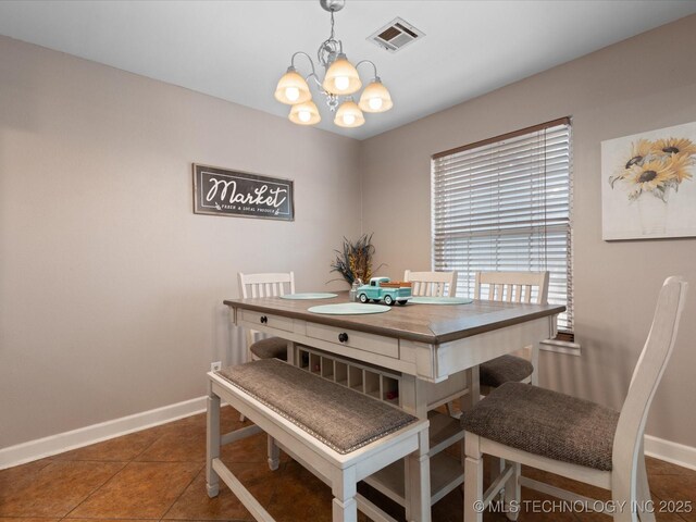 540 S Hamilton Ave, Dewey, OK 74029 - tiled dining space with baseboards and a chandelier