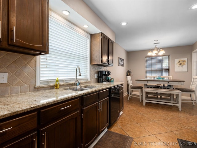 540 S Hamilton Ave, Dewey, OK 74029 - kitchen featuring a sink, dishwasher, tasteful backsplash, light tile patterned floors, and dark brown cabinetry