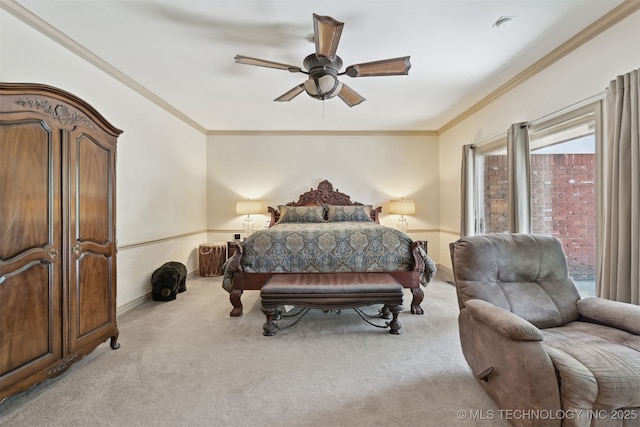 2956 E 69th St, Tulsa, OK 74136 - bedroom featuring carpet, crown molding, baseboards, and a ceiling fan